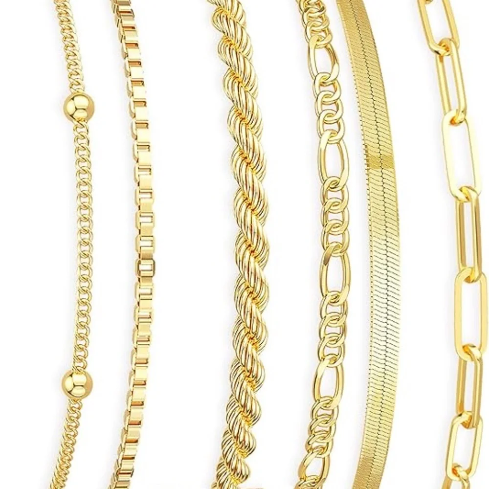 6-Piece: Elegant Multi-Layered Chain Bracelet Set Gold Filled 18k